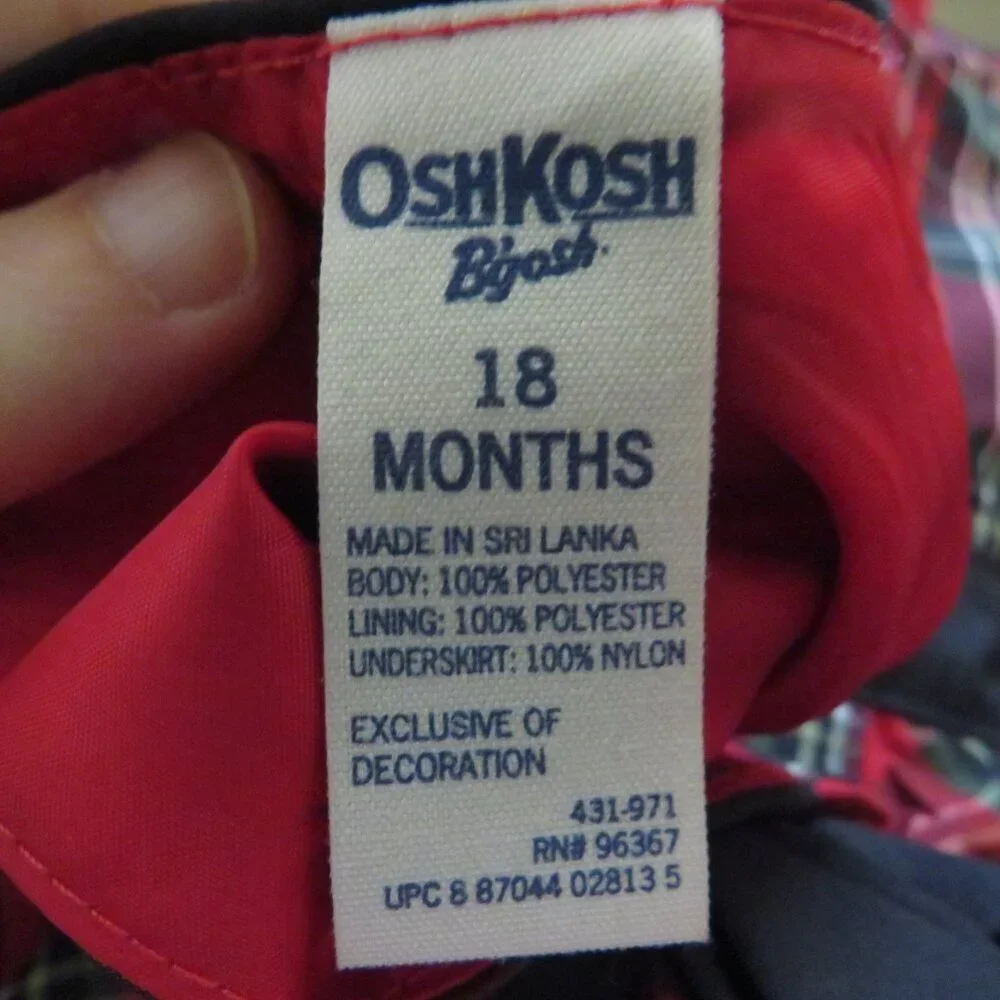 OshKosh B'Gosh Plaid Dress Sleeveless 18mts polyester